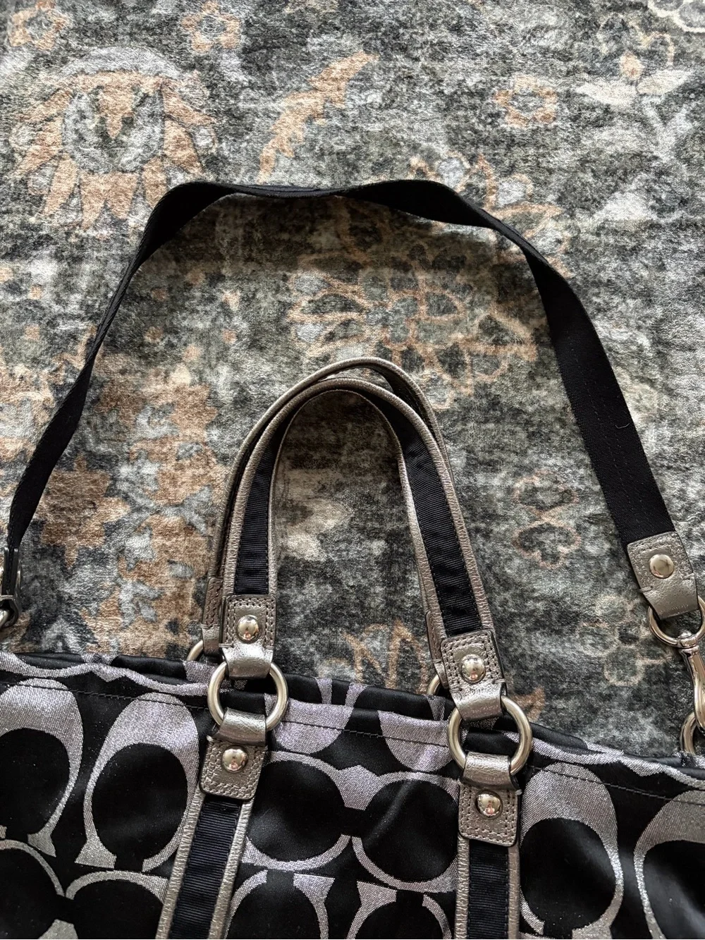 Coach Black and Silver Signature Shoulder Bag